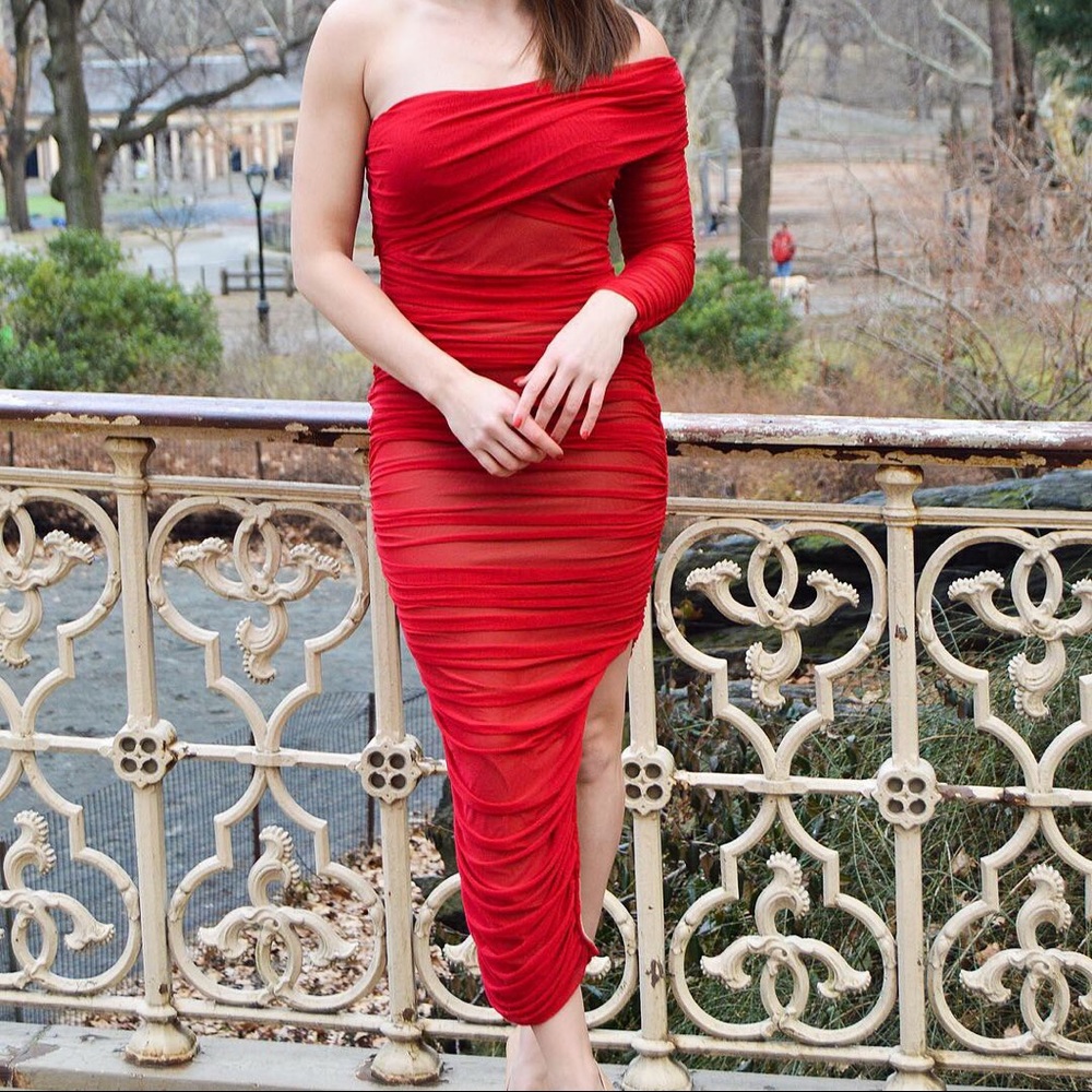 Red off-shoulder dress